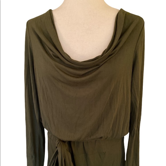 Haute Hippie Army Green Draped Faux Wrap Drop Waist Modal Jersey Tunic Dress - M - Picture 4 of 14